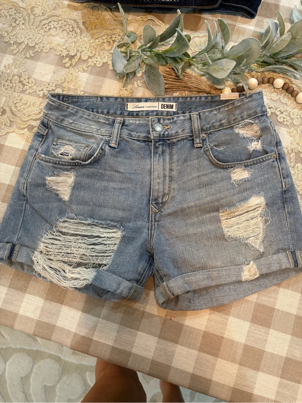Lovers + Friends Distressed Denim Shorts | Size 28 | 100% Cotton | Premium Denim